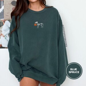 Skeleton Dog Trick or Treat Sweatshirt, Embroidered Halloween Dog Shirt, Comfort Colors 1566, Cozy Fall Pullover, Spooky Pet Lover Gift, Boo