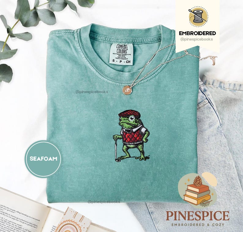 Golf Frog T-Shirt, Funny Embroidered Comfort Colors 1717, Cute Animal Golfer Tee, Whimsical Frog Shirt, Golf Lover Gift
