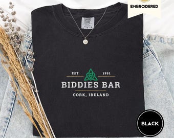 Biddies Bar Cork Ireland Tee – Embroidered Comfort Colors® Shirt, Rugby Inspired, Romance Reader Gift