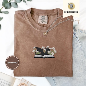Embroidered Dragon and Daisies T-Shirt, Comfort Colors Floral Tee, Cute Fantasy Reader Shirt, Cozy Gift for Book Club Librarians