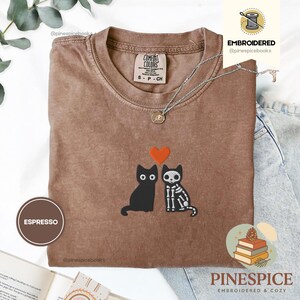 Skeleton Cats Shirt, Cute Halloween Cat Tee, Embroidered Comfort Colors 1717, Spooky Cute T-Shirt, Witchy Cat Gift, Fall Cat Shirt