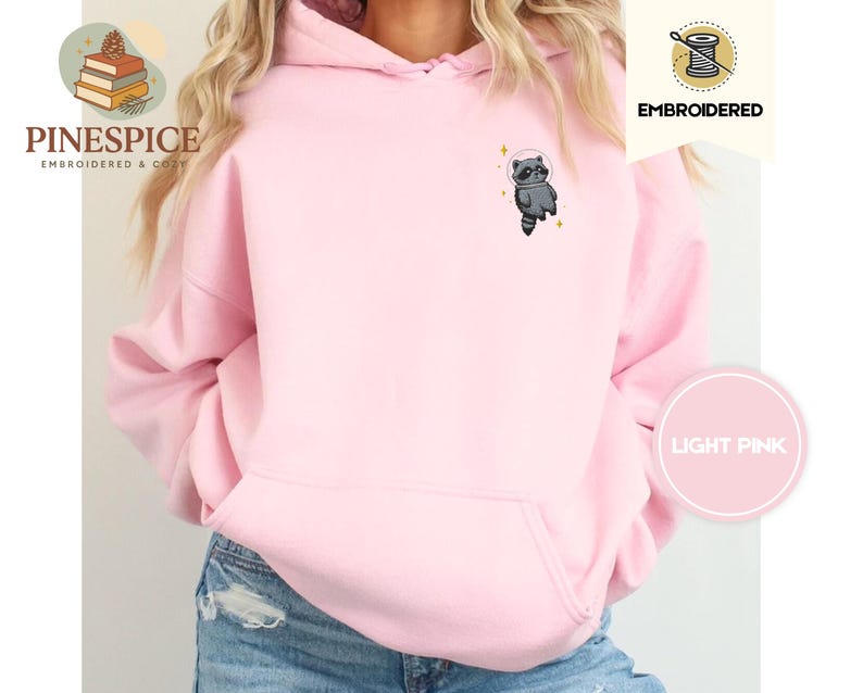 Space Raccoon Hoodie, Chaotic Cute Embroidered Gift, Gildan 18500