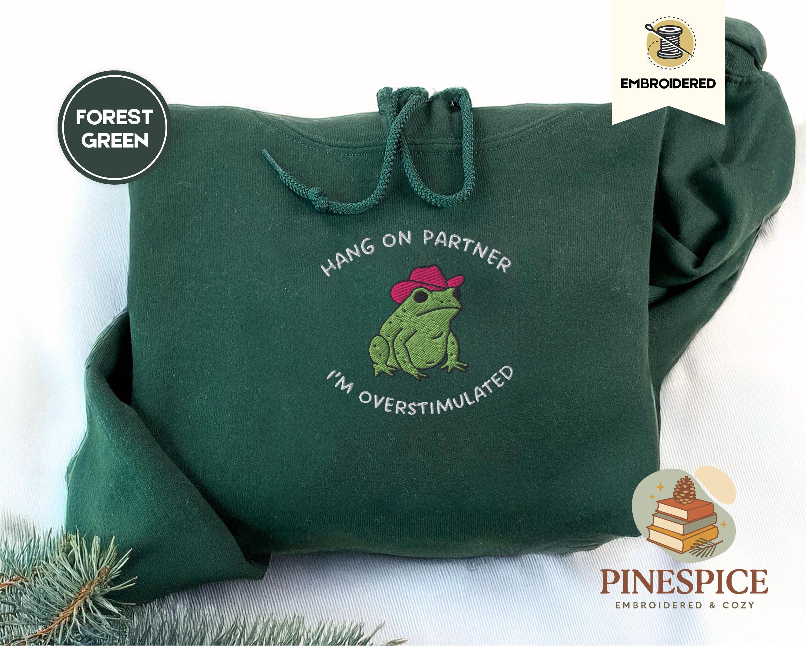 Hang on Partner Hoodie, Funny Cowboy Frog Embroidered Gift, Gildan