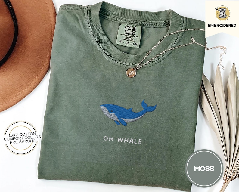 Oh Whale Embroidered Tee – Cute Funny Comfort Colors® Summer Shirt for Beach Days & Ocean Lovers