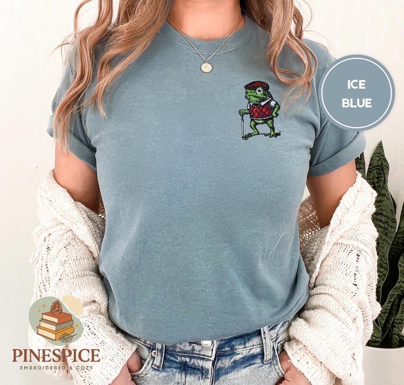 Golf Frog T-Shirt, Funny Embroidered Comfort Colors 1717, Cute Animal Golfer Tee, Whimsical Frog Shirt, Golf Lover Gift