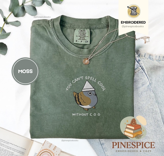 Can’t Spell Cool Without Coo Tee, Embroidered Pigeon Shirt, Funny Bird Lover T-Shirt, Comfort Colors 1717, Urban Birdwatcher Tee