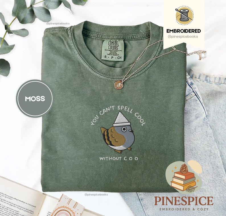 Can’t Spell Cool Without Coo Tee, Embroidered Pigeon Shirt, Funny Bird Lover T-Shirt, Comfort Colors 1717, Urban Birdwatcher Tee
