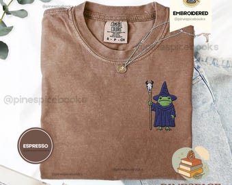 Wizard Frog Embroidered Shirt, DnD Nerd Gift, Ren Faire Tee