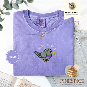 Keep It Coo Tee, Embroidered Funny Pigeon Shirt, Comfort Colors 1717, Cute Bird Lover T-Shirt, Urban Pigeon Gift, City Bird Tee