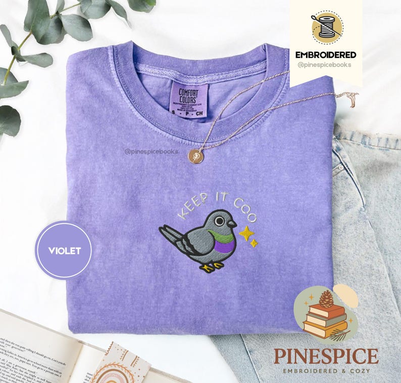 Keep It Coo Tee, Embroidered Funny Pigeon Shirt, Comfort Colors 1717, Cute Bird Lover T-Shirt, Urban Pigeon Gift, City Bird Tee