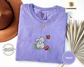Bunny Easter Shirt, Embroidered Rabbit Cottagecore Comfort Colors Tee, Cute Spring Outfit  Bunny Gifts, Gifts for Bunny Lovers