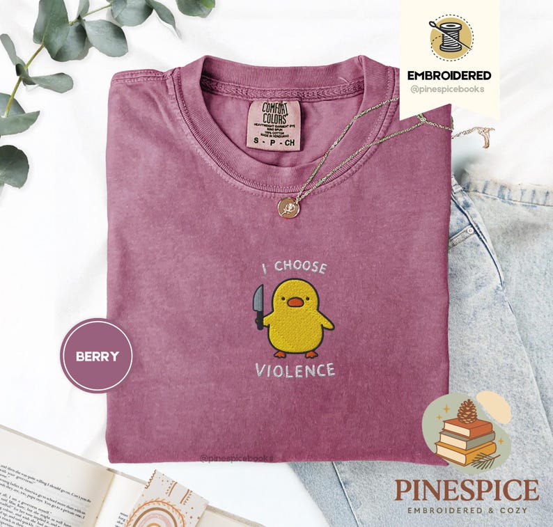 I Choose Violence Shirt, Funny Duck Embroidered Tee, Comfort Colors 1717, Chaotic Meme Shirt, Cute Angry Duck Tee, Funny Animal Gift