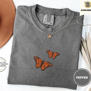 Butterfly Comfort Colors Tee, Embroidered Butterfly Shirt, Minimalist T-Shirt, Embroidered Tee, Embroidered Shirt, Custom Shirt, Retro Shirt