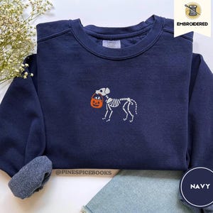 Skeleton Dog Trick or Treat Sweatshirt, Embroidered Halloween Dog Shirt, Comfort Colors 1566, Cozy Fall Pullover, Spooky Pet Lover Gift, Boo