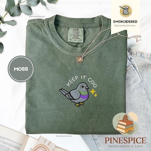 Keep It Coo Tee, Embroidered Funny Pigeon Shirt, Comfort Colors 1717, Cute Bird Lover T-Shirt, Urban Pigeon Gift, City Bird Tee