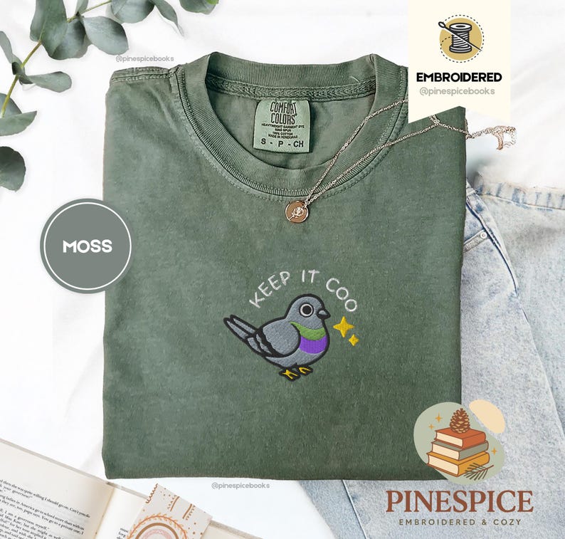 Keep It Coo Tee, Embroidered Funny Pigeon Shirt, Comfort Colors 1717, Cute Bird Lover T-Shirt, Urban Pigeon Gift, City Bird Tee