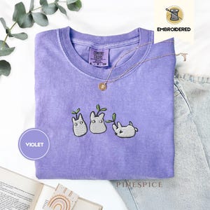 Forest Sprites Embroidered Tee – Chibi Spirit Anime Comfort Colors® Shirt, Cozy Cottagecore Fantasy Tee, Studio-Inspired Nature Shirt