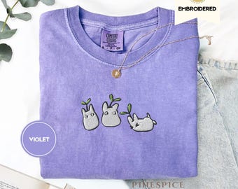 Forest Sprites Embroidered Tee – Chibi Spirit Anime Comfort Colors® Shirt, Cozy Cottagecore Fantasy Tee, Studio-Inspired Nature Shirt