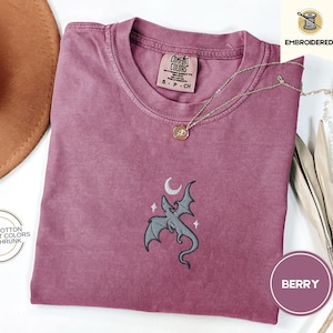 Embroidered Moon and Dragon Fantasy Book Shirt, Bookish Witchy Vibes