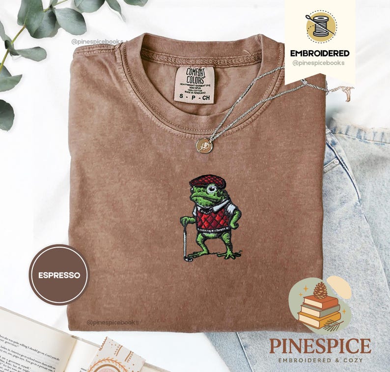 Golf Frog T-Shirt, Funny Embroidered Comfort Colors 1717, Cute Animal Golfer Tee, Whimsical Frog Shirt, Golf Lover Gift