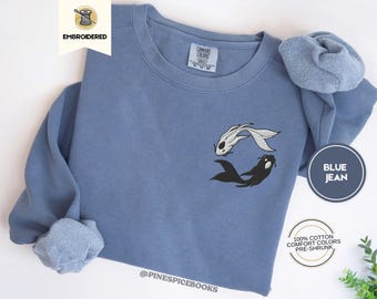 Felpa Ocean and Moon Spirits, regalo anime con pesce koi ricamato, colori comodi 1566
