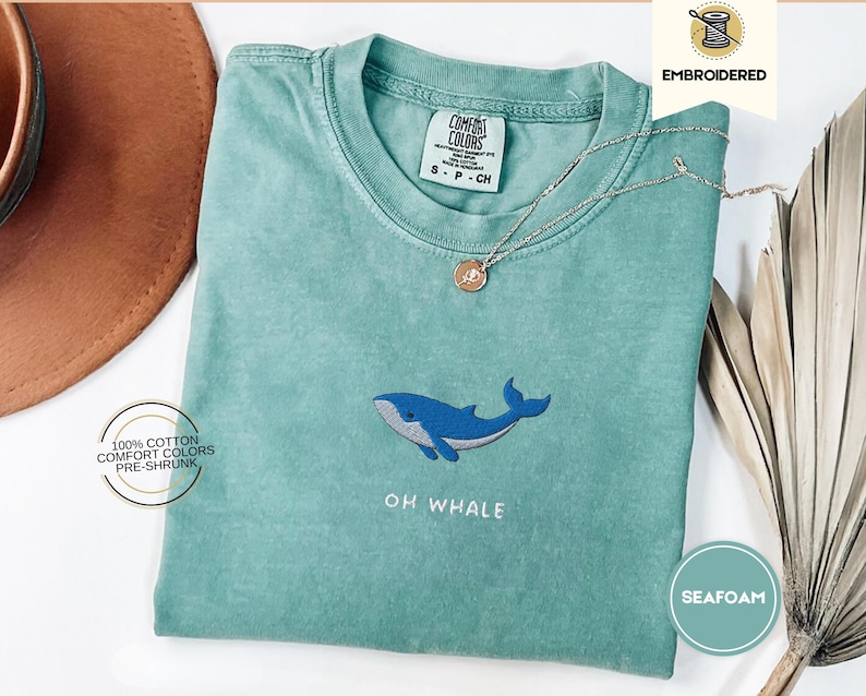 Oh Whale Embroidered Tee – Cute Funny Comfort Colors® Summer Shirt for Beach Days & Ocean Lovers