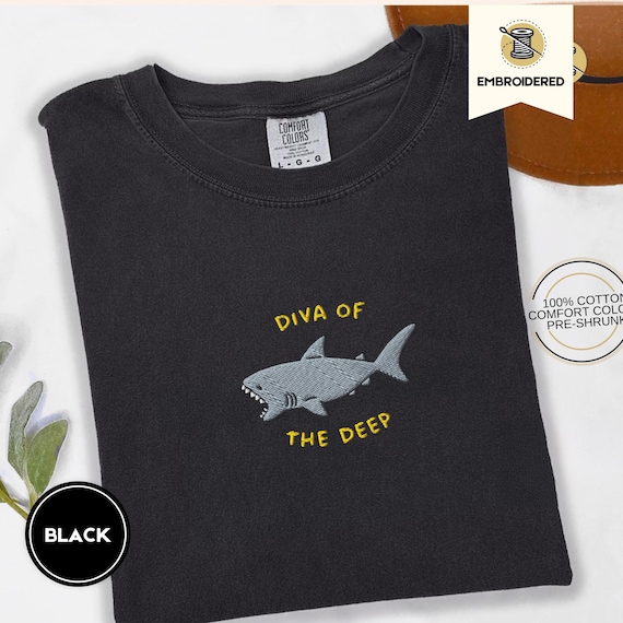 Diva of the Deep Embroidered Shark Tee, Funny Cute Summer Tshirt