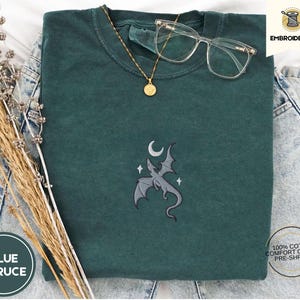 Embroidered Moon and Dragon Fantasy Book Shirt, Bookish Witchy Vibes