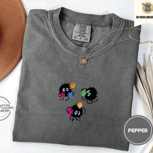 Soot Sprites Cozy Embroidered Comfort Colors® T-Shirt – Studio Inspired Cottagecore Tee, Cute Anime Aesthetic Shirt, Cozy Autumn Whimsy Gift