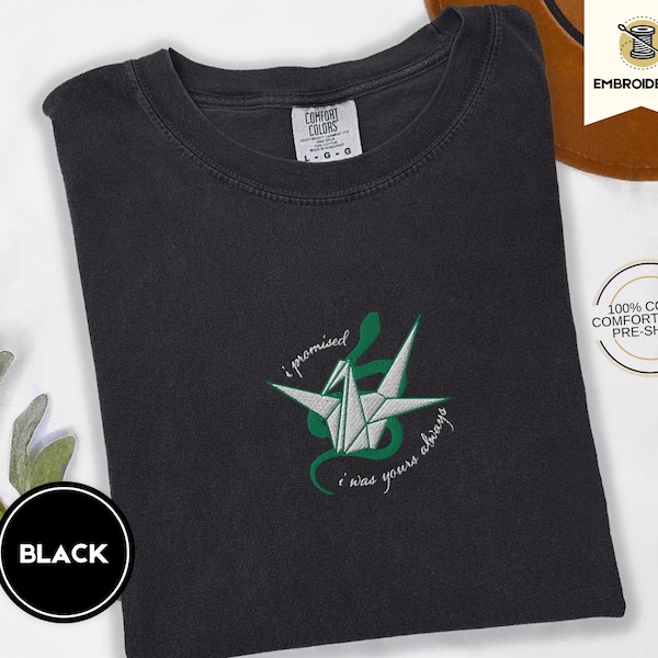 Manacled Paper Crane And Snake Embroidered Comfort Colors Shirt, Manacled Fanfic Merch, Wizard Dramione, Runes High Reeve TShirt