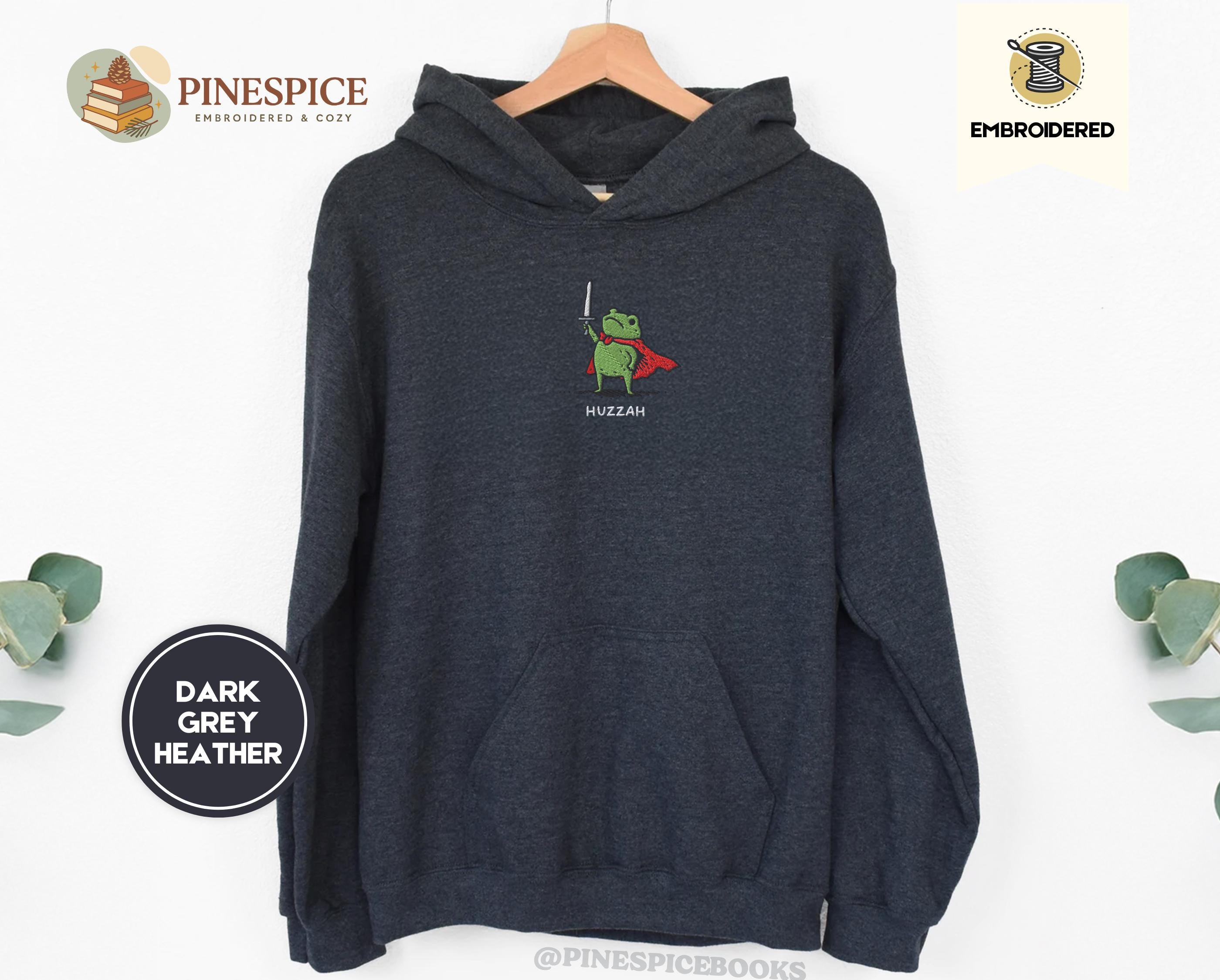 Huzzah Knight Frog Hoodie, Funny Dnd Embroidered Sweatshirt
