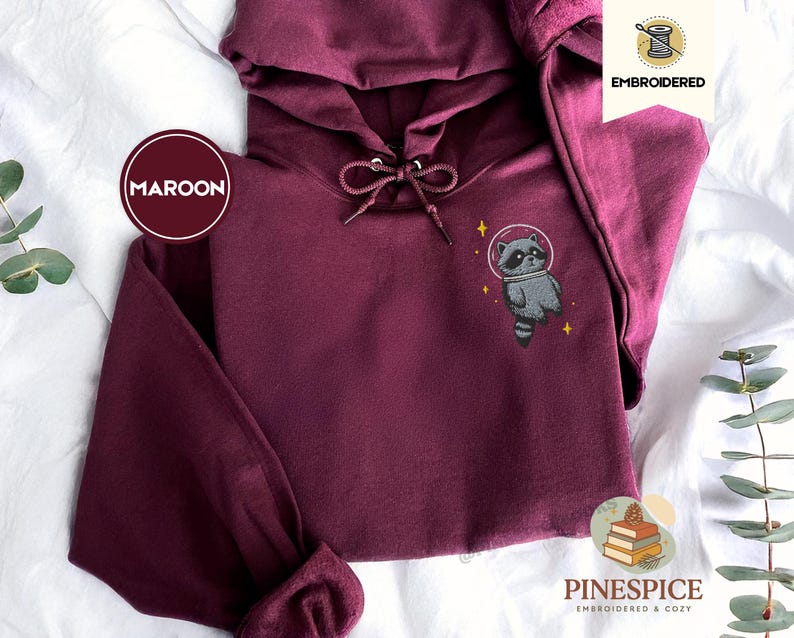 Space Raccoon Hoodie, Chaotic Cute Embroidered Gift, Gildan 18500