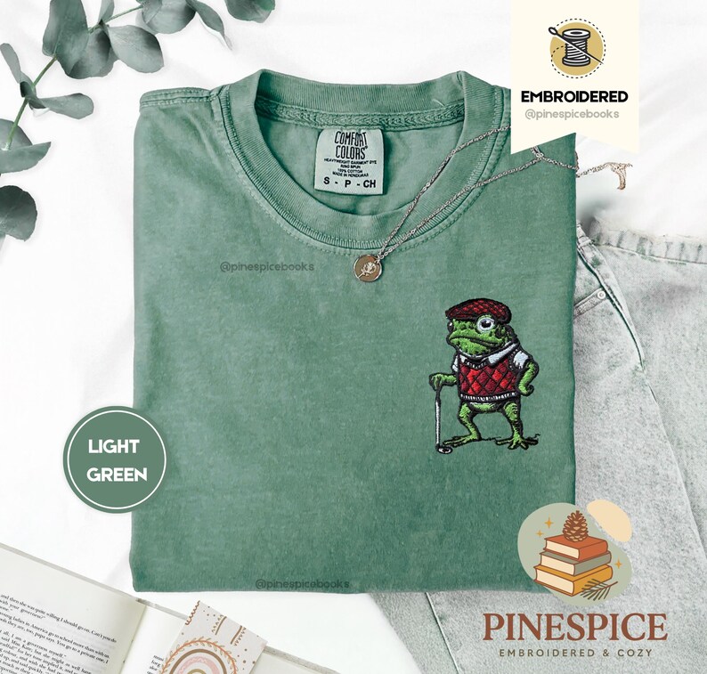 Golf Frog T-Shirt, Funny Embroidered Comfort Colors 1717, Cute Animal Golfer Tee, Whimsical Frog Shirt, Golf Lover Gift