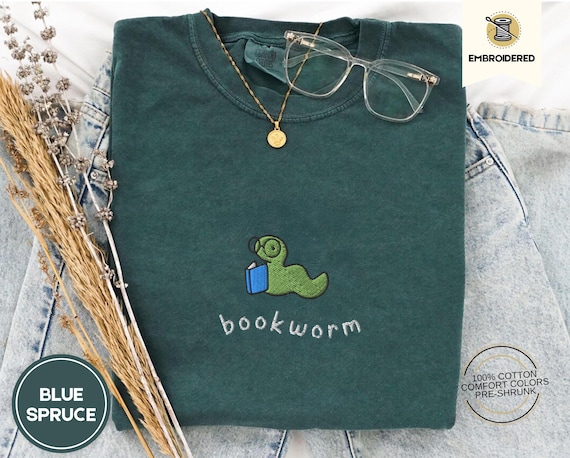 Bookworm Embroidered Tee – Cute Comfort Colors Shirt for