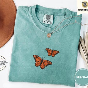 Butterfly Comfort Colors Tee, Embroidered Butterfly Shirt, Minimalist T-Shirt, Embroidered Tee, Embroidered Shirt, Custom Shirt, Retro Shirt