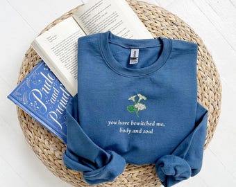 Sudadera bordada "Me has hechizado en cuerpo y alma" - Gildan 18000, cita de Orgullo y prejuicio, regalo para amantes de los libros de Jane Austen, Sr. Darcy