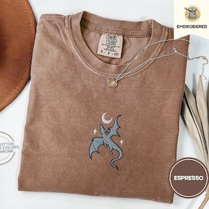 Embroidered Moon and Dragon Fantasy Book Shirt, Bookish Witchy Vibes