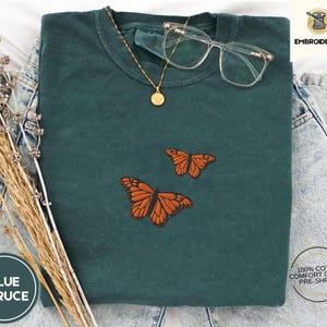 Butterfly Comfort Colors Tee, Embroidered Butterfly Shirt, Minimalist T-Shirt, Embroidered Tee, Embroidered Shirt, Custom Shirt, Retro Shirt