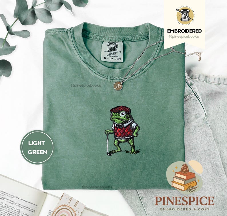 Golf Frog T-Shirt, Funny Embroidered Comfort Colors 1717, Cute Animal Golfer Tee, Whimsical Frog Shirt, Golf Lover Gift