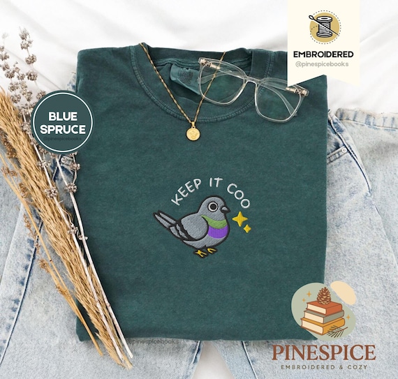 Keep It Coo Tee, Embroidered Funny Pigeon Shirt, Comfort Colors 1717, Cute Bird Lover T-Shirt, Urban Pigeon Gift, City Bird Tee