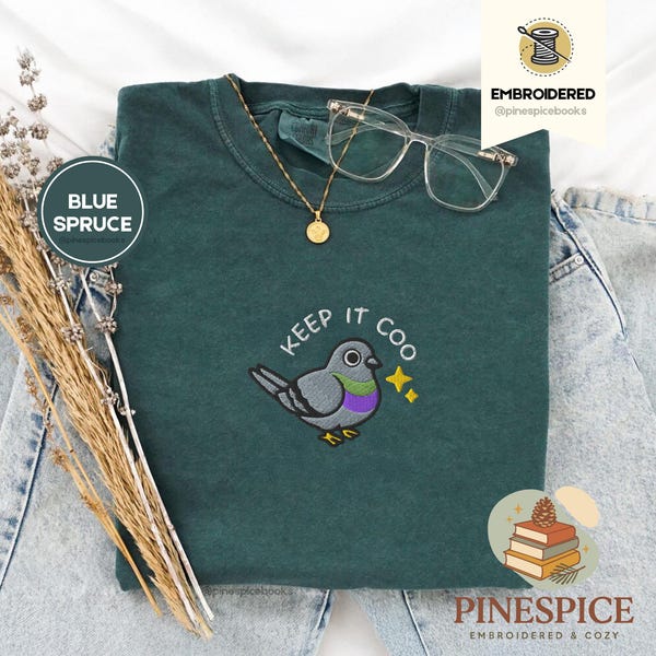 Keep It Coo Tee, Embroidered Funny Pigeon Shirt, Comfort Colors 1717, Cute Bird Lover T-Shirt, Urban Pigeon Gift, City Bird Tee