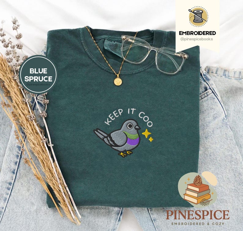 Keep It Coo Tee, Embroidered Funny Pigeon Shirt, Comfort Colors 1717, Cute Bird Lover T-Shirt, Urban Pigeon Gift, City Bird Tee