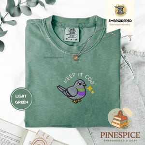 Keep It Coo Tee, Embroidered Funny Pigeon Shirt, Comfort Colors 1717, Cute Bird Lover T-Shirt, Urban Pigeon Gift, City Bird Tee