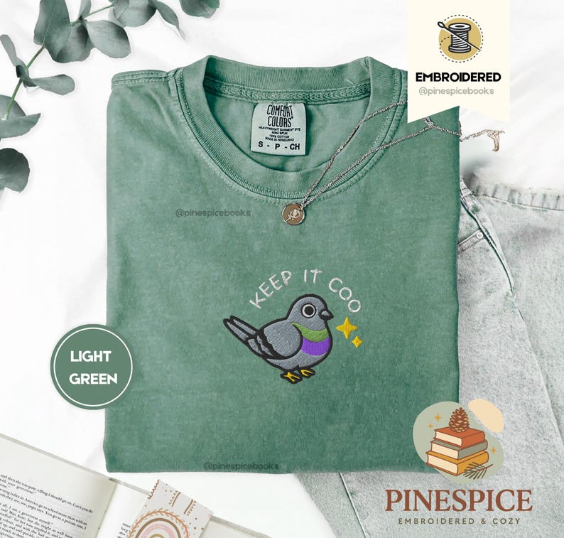 Keep It Coo Tee, Embroidered Funny Pigeon Shirt, Comfort Colors 1717, Cute Bird Lover T-Shirt, Urban Pigeon Gift, City Bird Tee