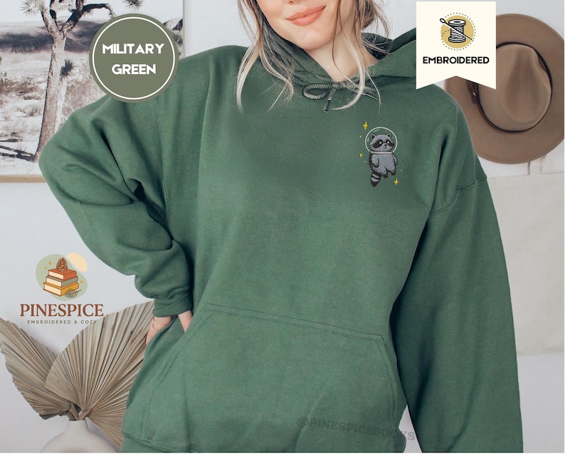 Space Raccoon Hoodie, Chaotic Cute Embroidered Gift, Gildan 18500