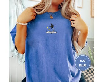 Embroidered Dragon Book Comfort Colors Tee, Fantasy Book T-Shirt