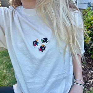 Soot Sprites Cozy Embroidered Comfort Colors® T-Shirt – Studio Inspired Cottagecore Tee, Cute Anime Aesthetic Shirt, Cozy Autumn Whimsy Gift