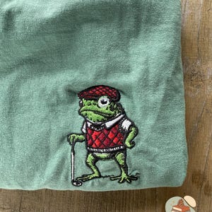 Golf Frog T-Shirt, Funny Embroidered Comfort Colors 1717, Cute Animal Golfer Tee, Whimsical Frog Shirt, Golf Lover Gift