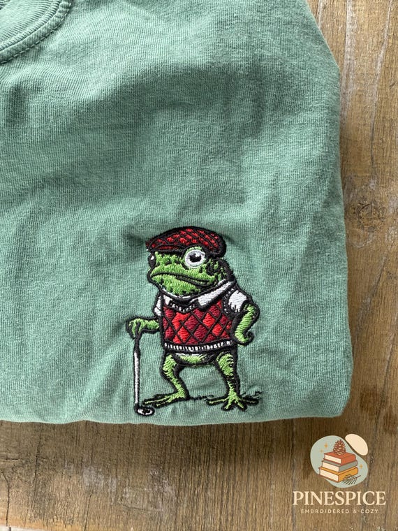 Golf Frog T-Shirt, Funny Embroidered Comfort Colors 1717, Cute Animal Golfer Tee, Whimsical Frog Shirt, Golf Lover Gift