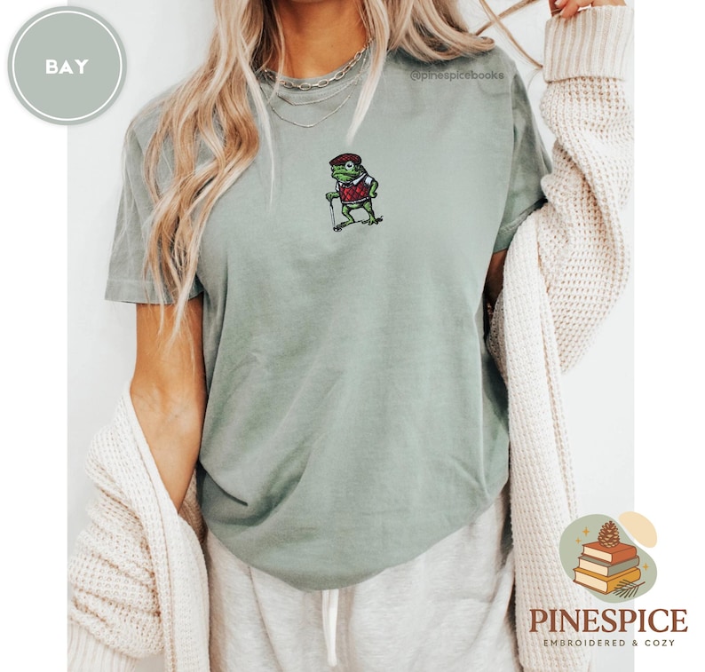 Golf Frog T-Shirt, Funny Embroidered Comfort Colors 1717, Cute Animal Golfer Tee, Whimsical Frog Shirt, Golf Lover Gift